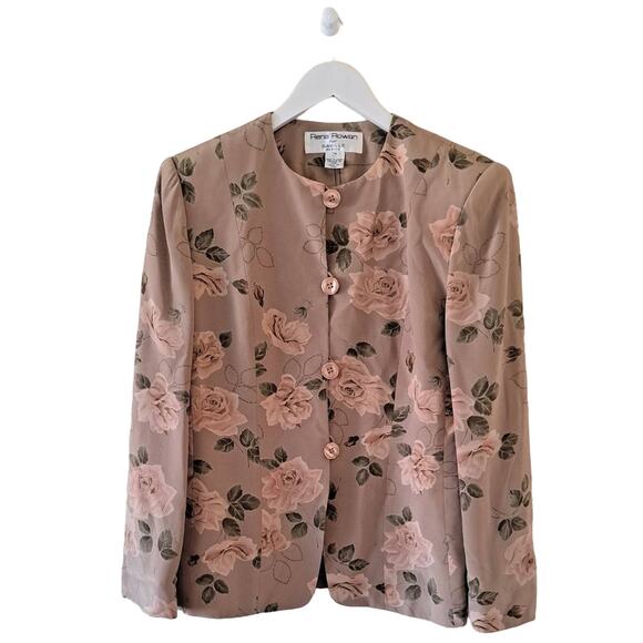 Rena Rowan For Saville Tan Multicolored Floral Silk Long Sleeve Jacket Top - 6P - Picture 3 of 7